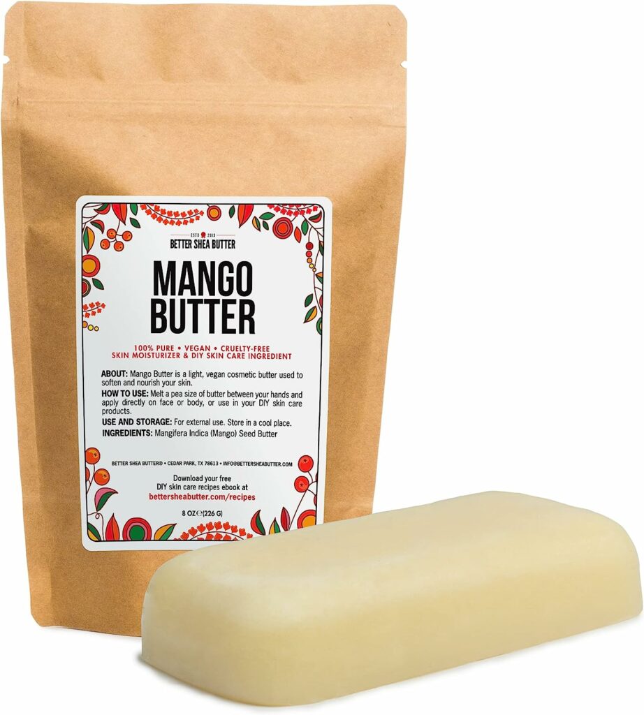 Better Shea Butter Raw Mango Butter | 100% Natural, Extracted from Mango Seed | Skin and Hair Moisturizer | Use with Shea in DIY Whipped Body Butter, Lotion, Lip Gloss and Soap Making | 8 oz block