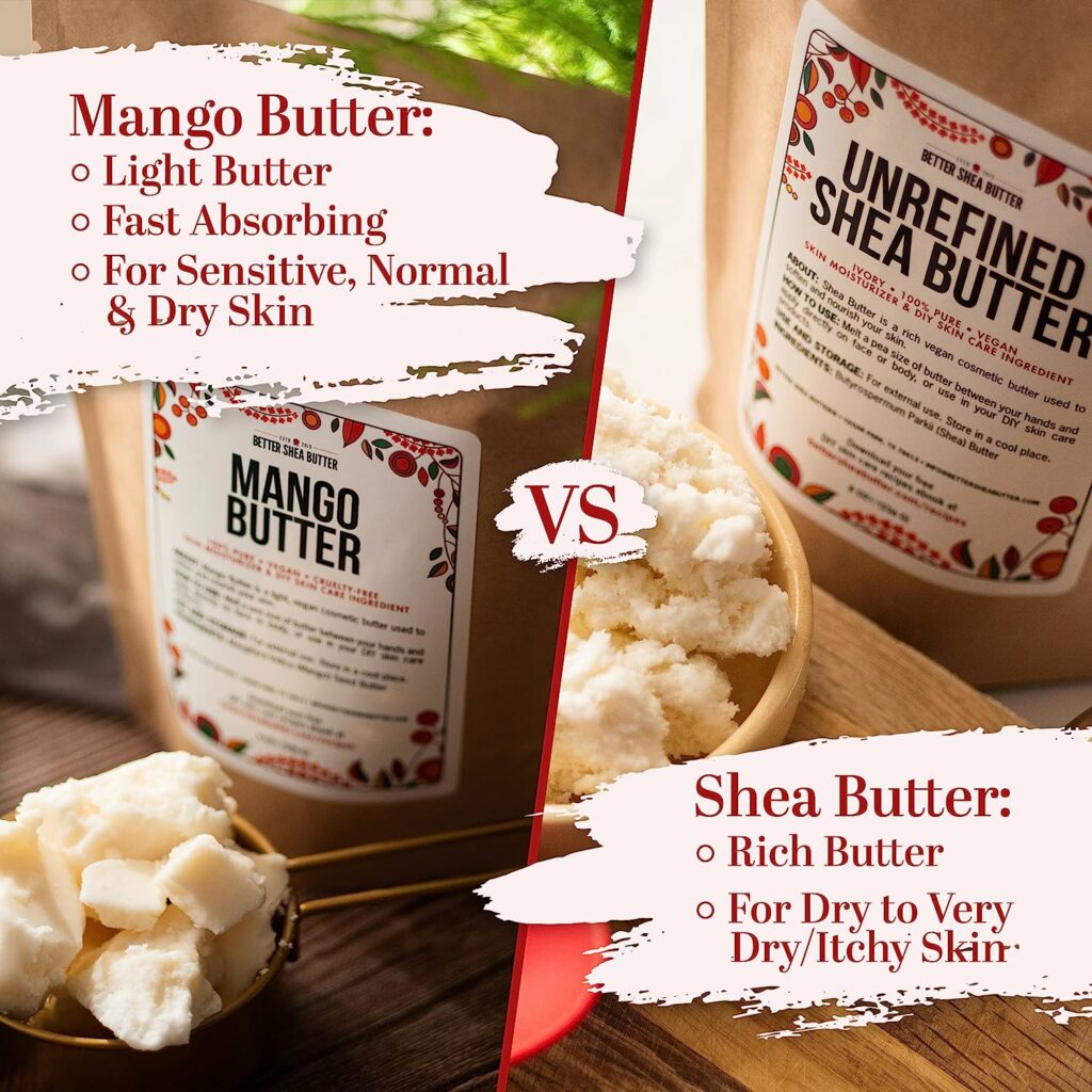 Better Shea Butter Raw Mango Butter | 100% Natural, Extracted from Mango Seed | Skin and Hair Moisturizer | Use with Shea in DIY Whipped Body Butter, Lotion, Lip Gloss and Soap Making | 8 oz block