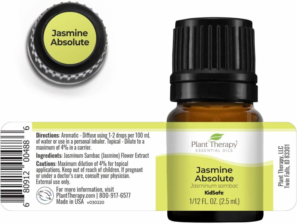 Plant Therapy Jasmine Absolute Essential Oil 100% Pure, Undiluted, Natural Aromatherapy, Therapeutic Grade 2.5 mL (1/12 oz)